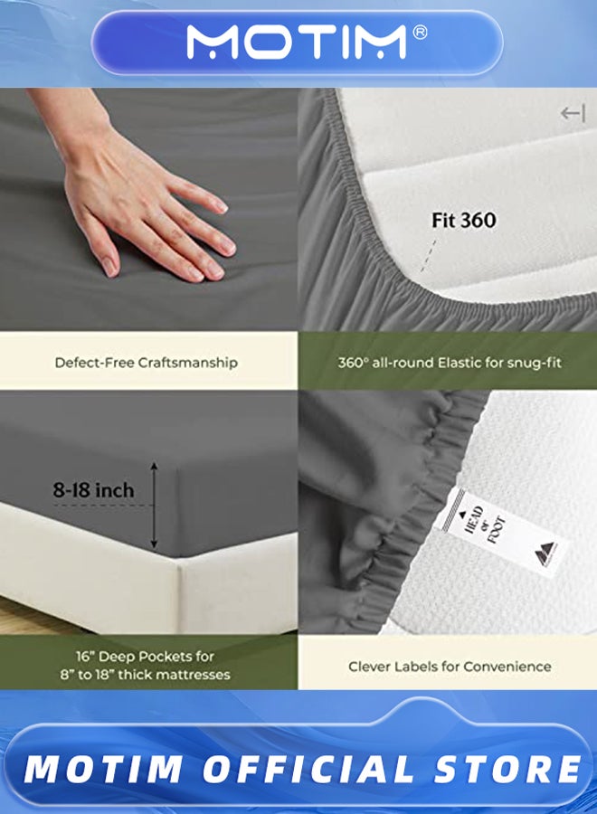 Motim 5 Star Luxury Hotel Quality 4 Piece Queen-Size Sheet Set Bedsheet Set & Pillowcases (Grey) - Image 4