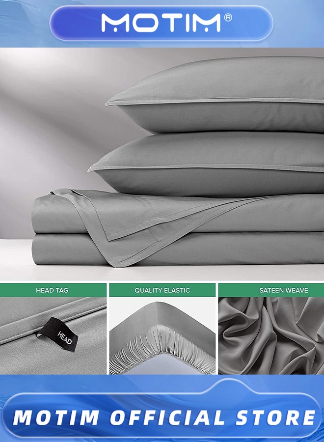 Motim 5 Star Luxury Hotel Quality 4 Piece Queen-Size Sheet Set Bedsheet Set & Pillowcases (Grey) - Image 2
