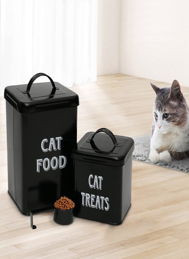 Morezi Cat Food Storage Container Farmhouse Pet Food Treats holder with Lid and Scoop, Perfect Sturdy Canister Tins for Kitchen Countertop, Shelf, Great Gift for Pet Owners - Cat Food - Black - Image 2