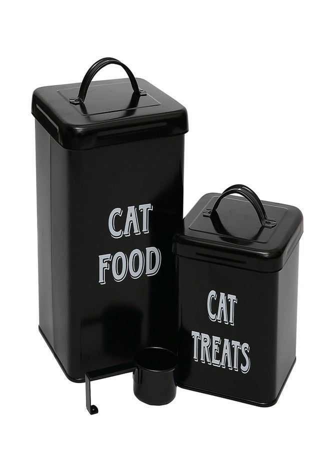 Morezi Cat Food Storage Container Farmhouse Pet Food Treats holder with Lid and Scoop, Perfect Sturdy Canister Tins for Kitchen Countertop, Shelf, Great Gift for Pet Owners - Cat Food - Black - Image 1