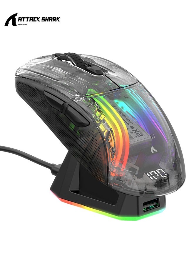 Attack Shark - X2 Pro Wireless Gaming Mouse with Charging Dock, Silent Bluetooth Mouse (Tri-Mode BT5.0/2.4G/Wired), RGB Ergonomic Mouse 4000 DPI, Transparent Case, PC/Mac/Tablet, Black - Image 1