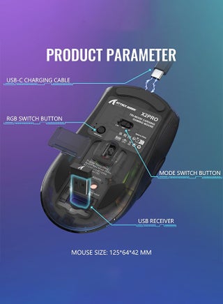 ماوس ألعاب لاسلكي X2 Pro مع قاعدة شحن، ماوس بلوتوث صامت (ثلاثي الوضع BT5.0/2.4G/سلكي)، ماوس مريح RGB بدقة 4000 نقطة في البوصة، جراب شفاف، كمبيوتر شخصي/ماك/جهاز لوحي، أسود - view 3
