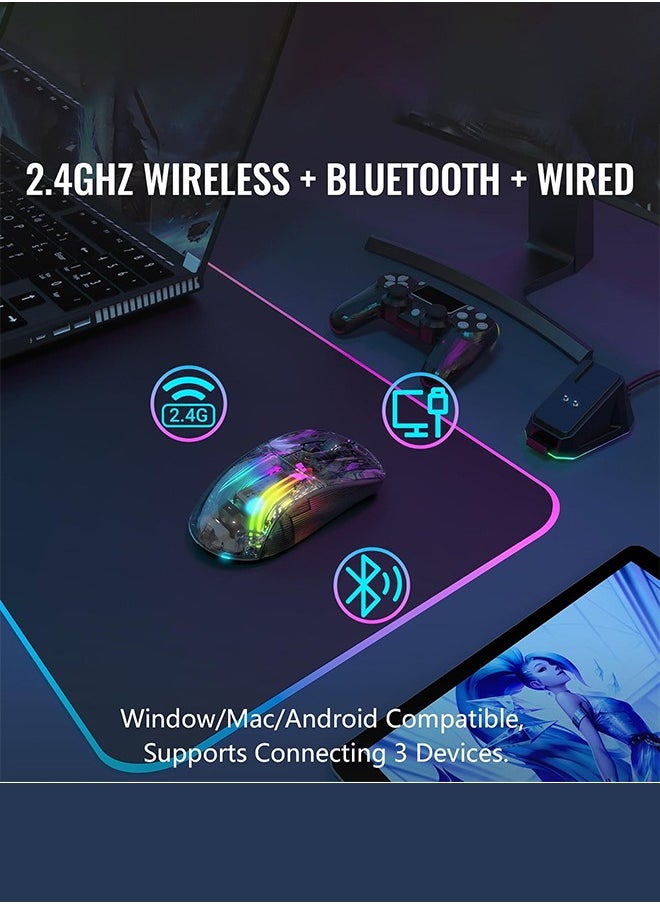 Attack Shark - X2 Pro Wireless Gaming Mouse with Charging Dock, Silent Bluetooth Mouse (Tri-Mode BT5.0/2.4G/Wired), RGB Ergonomic Mouse 4000 DPI, Transparent Case, PC/Mac/Tablet, Black - Image 1