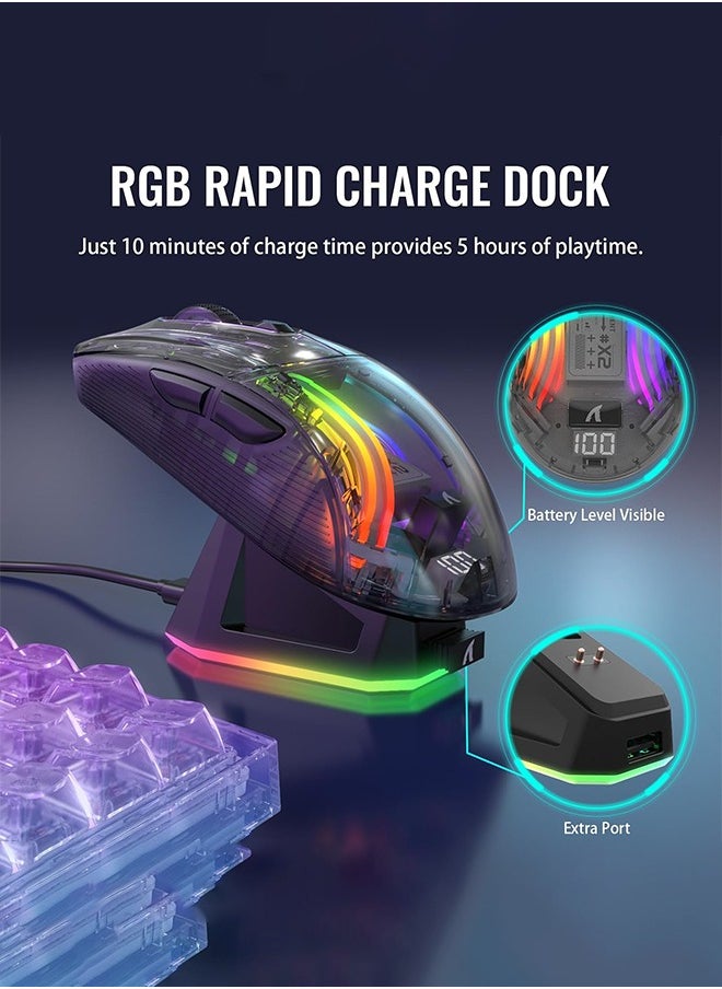 Attack Shark - X2 Pro Wireless Gaming Mouse with Charging Dock, Silent Bluetooth Mouse (Tri-Mode BT5.0/2.4G/Wired), RGB Ergonomic Mouse 4000 DPI, Transparent Case, PC/Mac/Tablet, Black - Image 1