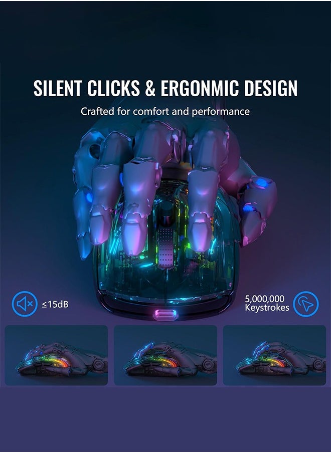 Attack Shark - X2 Pro Wireless Gaming Mouse with Charging Dock, Silent Bluetooth Mouse (Tri-Mode BT5.0/2.4G/Wired), RGB Ergonomic Mouse 4000 DPI, Transparent Case, PC/Mac/Tablet, Black - Image 1