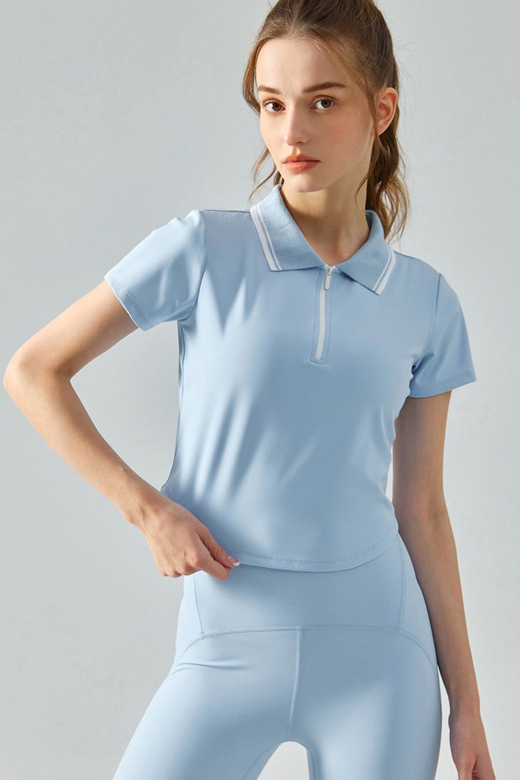 SVL Women's Polo Neck T-shirt with Zipper - Light Blue - SVL - Image 1