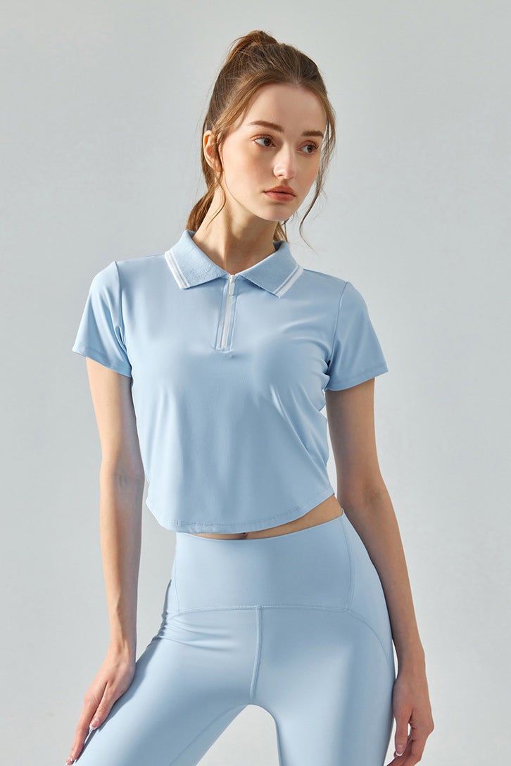 SVL Women's Polo Neck T-shirt with Zipper - Light Blue - SVL - Image 3