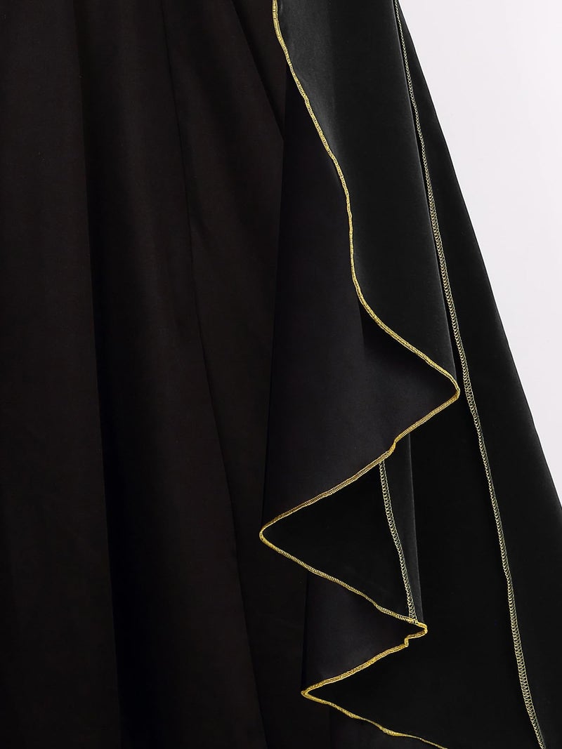 GRAJTCIN Women's Medieval Cloak Renaissance Thic Velvet Gold Trim Cape Halloween Costume for Adult (43.3", Black) - Image 4