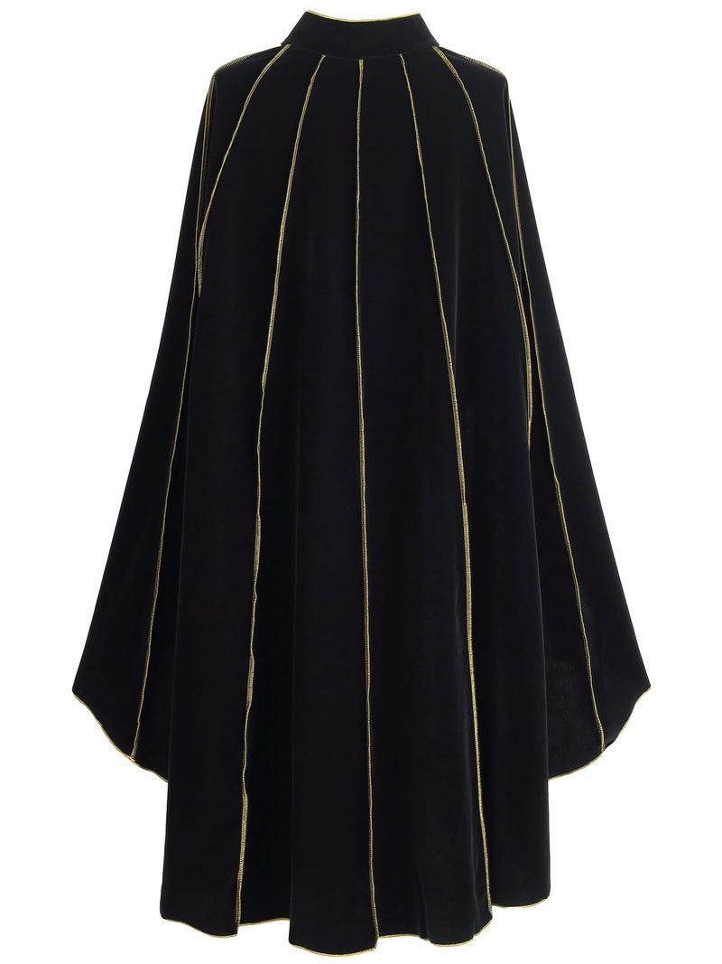 GRAJTCIN Women's Medieval Cloak Renaissance Thic Velvet Gold Trim Cape Halloween Costume for Adult (43.3", Black) - Image 2