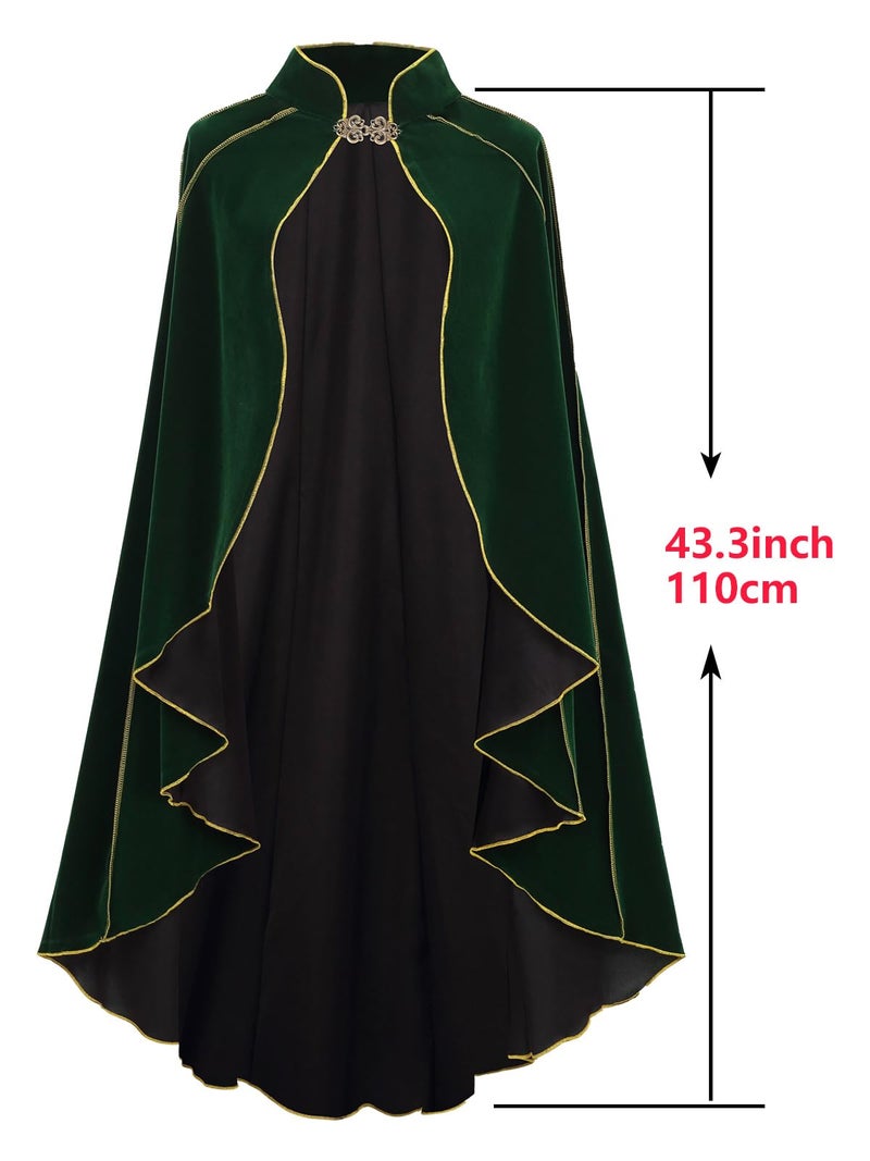 GRAJTCIN Women's Medieval Cloak Renaissance Thic Velvet Gold Trim Cape Halloween Costume for Adult (43.3", Black) - Image 5