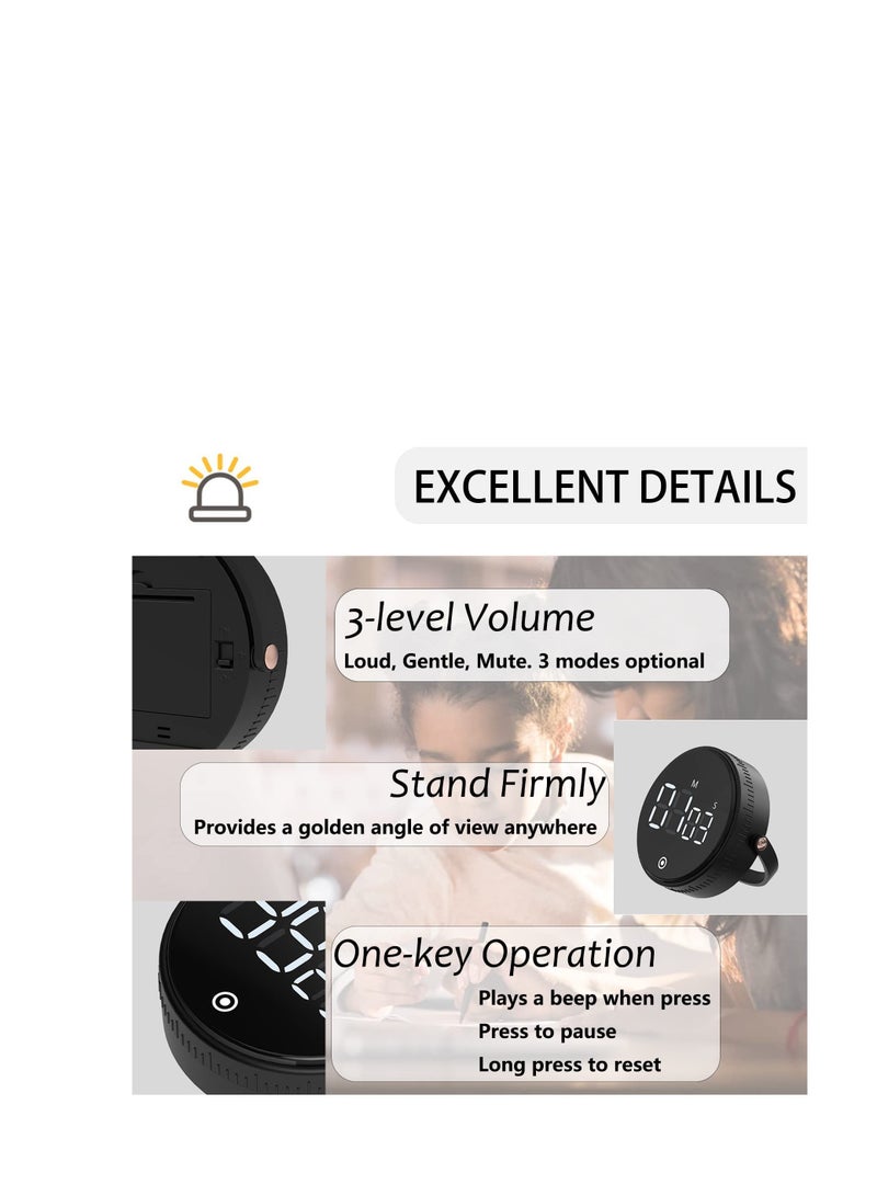 مؤقت مطبخ للطهي، مؤقت رقمي للعد التنازلي مع حامل وشاشة بارزة واضحة ومشرقة، مؤقت مغناطيسي مع جرس عالي قابل للتعديل للصالة الرياضية، الفصل الدراسي، المعلمين، الأطفال، والتمارين الرياضية - Image 4