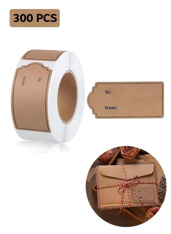 300 Pcs Gift Tag Stickers, Natural Brown Kraft to and from Gift Name Labels Stickers, Self Adhesive Tags Holiday Decorative - Image 1