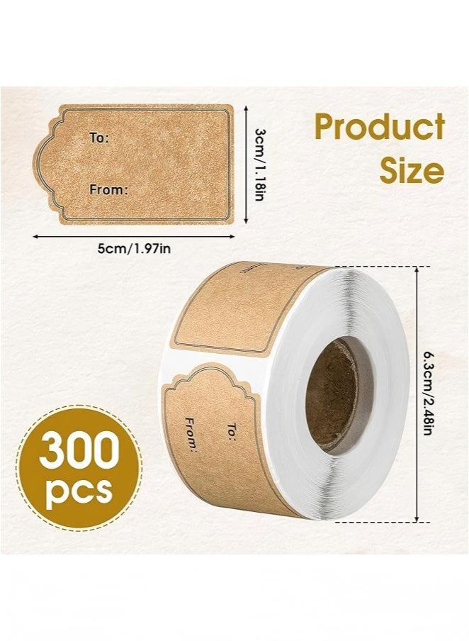 300 Pcs Gift Tag Stickers, Natural Brown Kraft to and from Gift Name Labels Stickers, Self Adhesive Tags Holiday Decorative - Image 2