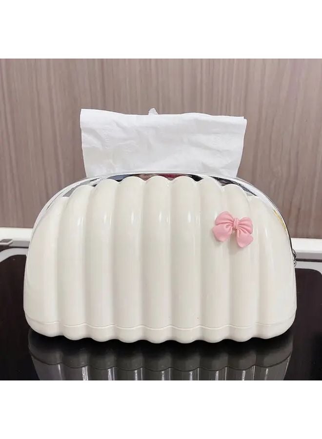 White Tissue Box Holder With Pink Bow Shell Shaped Lid Decorative Storage Organizer - Image 4
