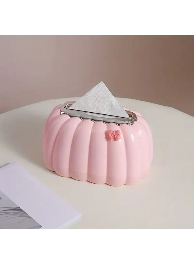 White Tissue Box Holder With Pink Bow Shell Shaped Lid Decorative Storage Organizer - Image 5