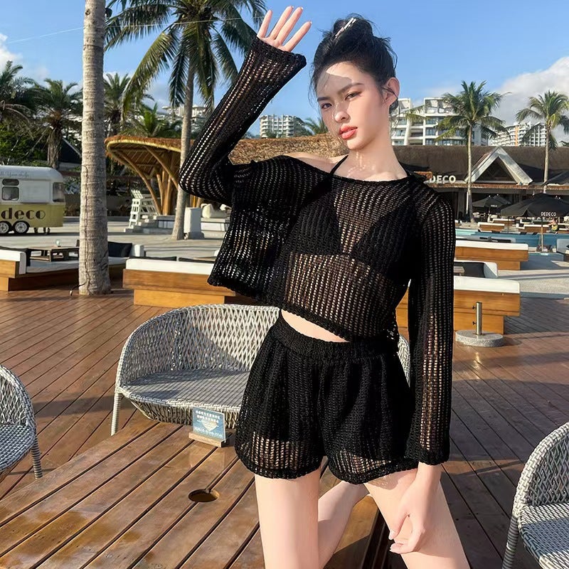 [Su Ge''s Love] Swimsuit Women''s Split Bikini Three-Piece Long Sleeve Blouse Lace Hot Spring Internet Celebrator Swimsuit