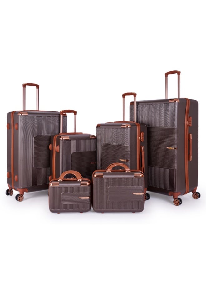 ليمرا طقم شنط سفر مكون من 6 حقائب أمتعة لون بني بمقاس 32"/28"/24"/20"/15"/12 انش  - Image 1