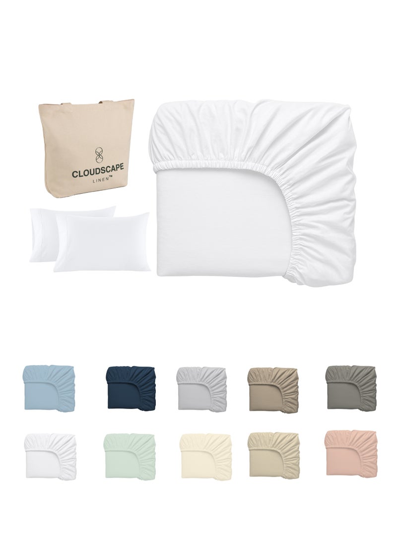 Cloud Scape Linen 600 Thread Count Egyptian Cotton Sheet Set( Super King, White) - Image 1