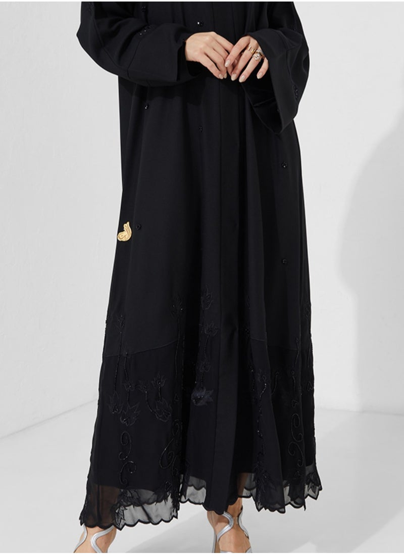 Rosette Abaya - Elegant Abaya With Datil embroidery Design - Image 1