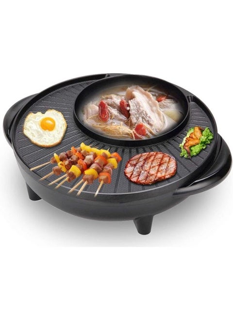 Electric Grill Pan With Hot Pot， 1500W Household Multifunctional Barbecue Frying Pan Dual-Purpose Barbecue Hot Pot One Pot Electric Hot Pot Electric Grill Pan
