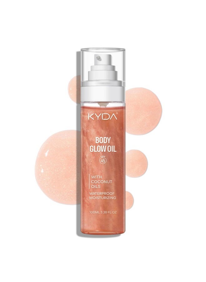 KYDA KYDA Body Glow Oil, SPF 45 Broad Spectrum, Sunscreen Body Oil with Rose Gold Mica, Moisturizing Coconut Body Oil, Glow Body Moisturizer, Lightweight, Water Resistant, 3.38 fl oz, ROSE  - Image 1