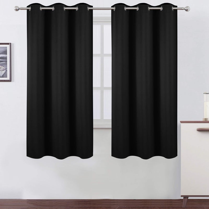 LEMOMO Black Blackout Curtains 34 x 63 Inch Length/Set of 2 Curtain Panels/Thermal Insulated Room Darkening Blackout Curtains for Bedroom - Image 1