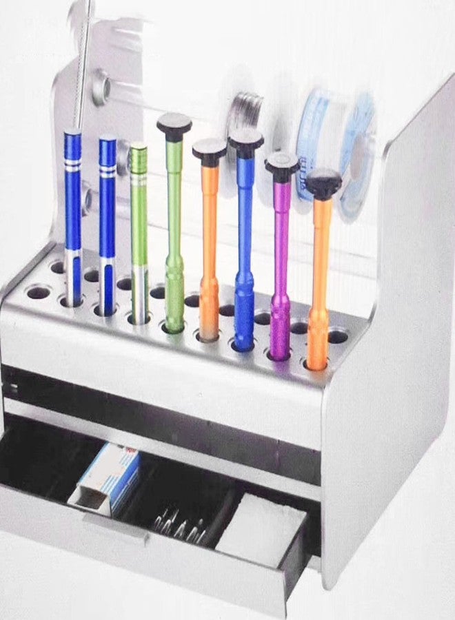 EVTSCAN 200x170x160 mm Compact Desktop Small Tool Holder Organizer, with 18 Holes and 4 Compartments, ABS Plastic Easy Assembly Workbench Tool Rack for Screwdriver, Wrench, Plier - Image 2