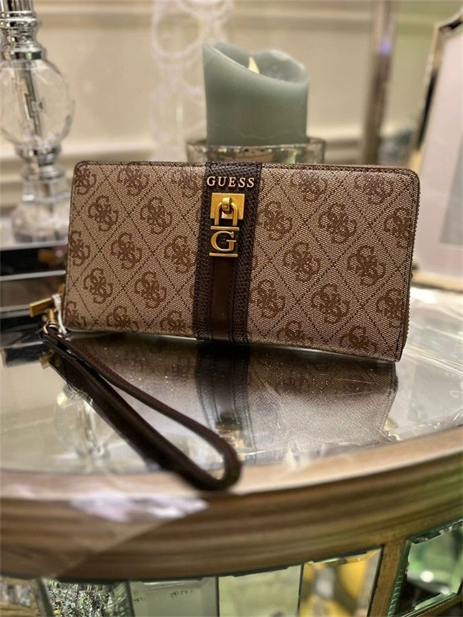 Guest Dagan G Logo Fashion Long Wallet ID Bag Medium Long Wallet Hand Brown Print - Image 2