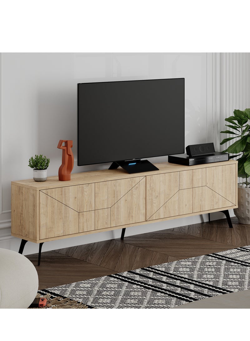 Mourah Home Dune Tv Stand Up To 70 Inches Tvs | Modern Tv Cabinet 4Door | Modern Tv Units For Living Room | Storage Cabinet | 180X29.6X50 Cm| Oak  - Image 4