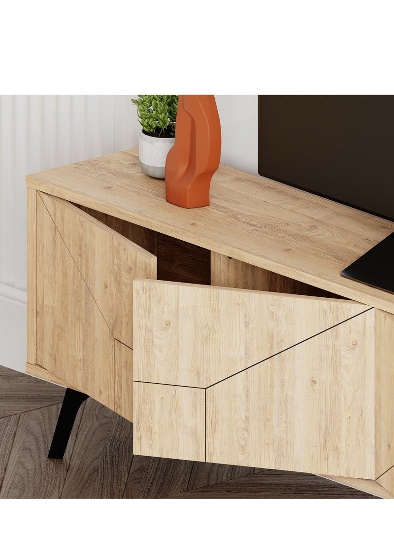 Mourah Home Dune Tv Stand Up To 70 Inches Tvs | Modern Tv Cabinet 4Door | Modern Tv Units For Living Room | Storage Cabinet | 180X29.6X50 Cm| Oak  - Image 5