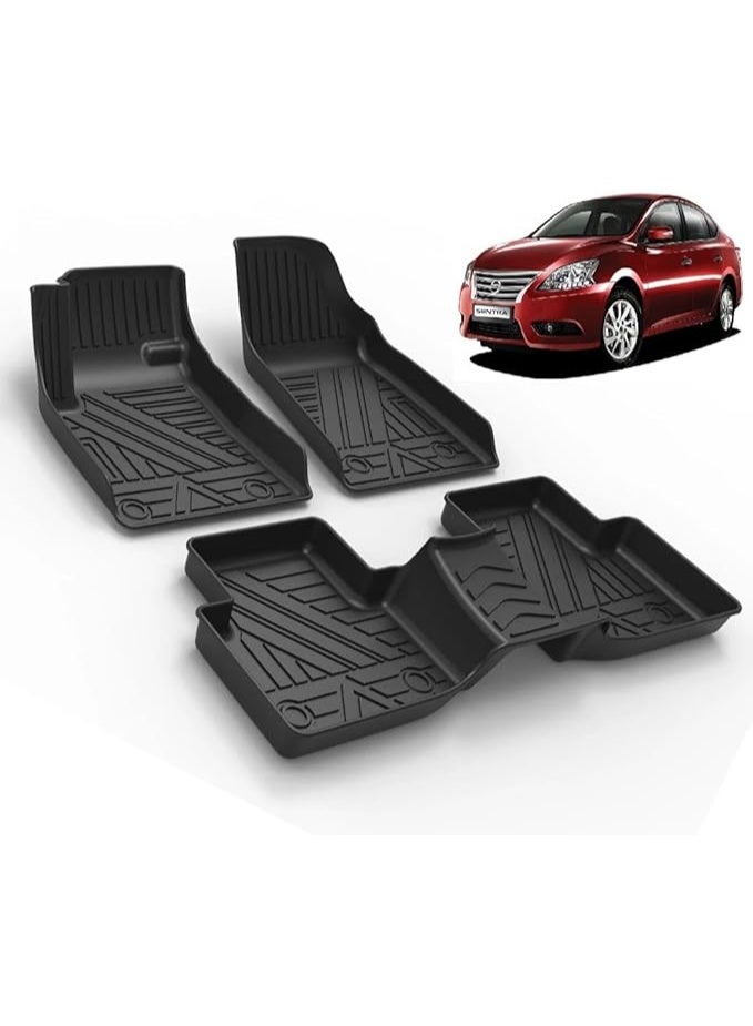 دواسات سيارة نيسان سنترا عدد 3 قطع خامة TPE عالية الجودة تصميم مخصص مناسب لسيارة نيسان سنترا مقاومة للمياه مانعة للانزلاق حماية لأرضية السيارة لجميع الفصول مرنة بدون رائحة سهلة التنظيف تغطية دقيقة للأمام والخلف إكسسوارات سيارات - Image 1