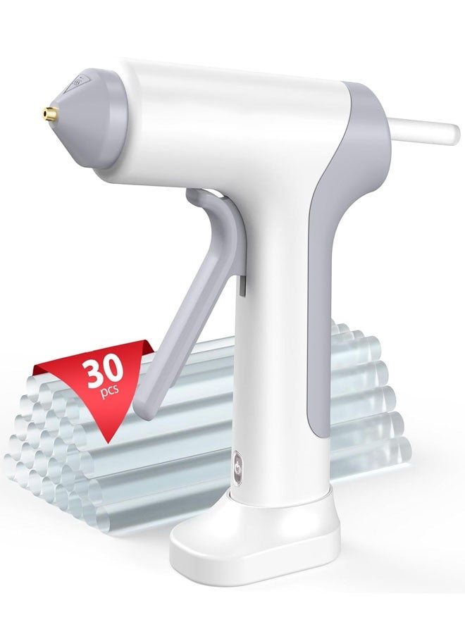 Bukela Cordless Hot Glue Gun, 10s Fast Preheat, 30PCS Mini Glue Sticks 7x100mm, 4V 20W Type-C Rechargeable, Anti-Drip, Auto-Off, for DIY Crafts, Repair, Decoration (White) - Image 1