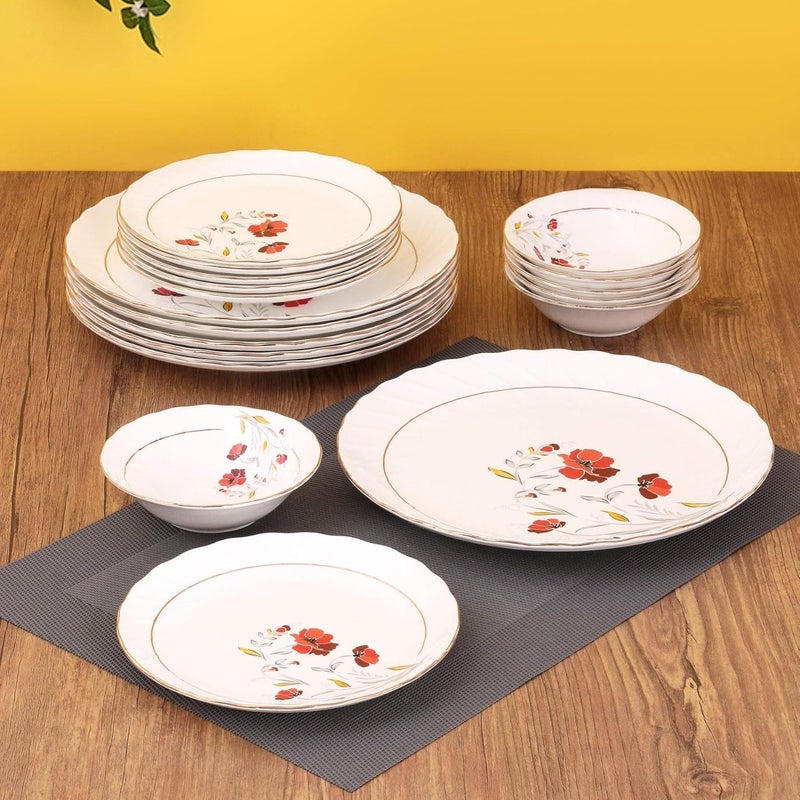 Clay Craft طقم عشاء سيراميك مطبوع عالي الجودة من كلاي كرافت 18 قطعة باللون الأبيض MW159 لعائلة مكونة من 6 أفراد - Image 1