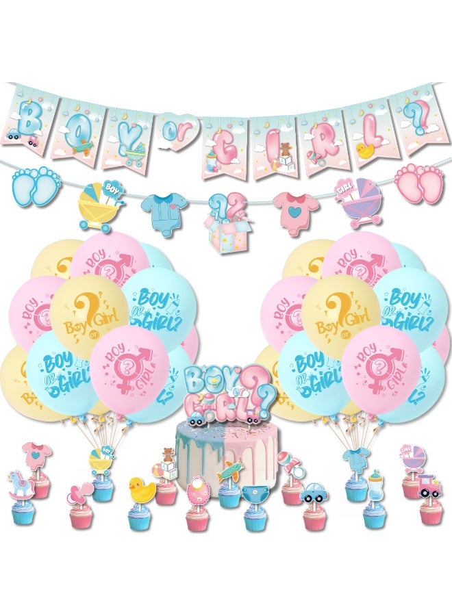 Baby Gender Reveal Party Pack Decorations Set, Boy or Girl Gender Reveal Baby Shower Cake Toppers Party Banner Supplies, Party Favor Pink and Blue Latex Balloons Decorations Kit - Image 1