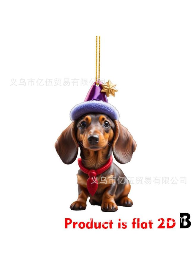 Yiwu New Christmas Fun Dachshund Dog Car Decorations Pendant Acrylic Flat Car Interior Pendant - Image 1
