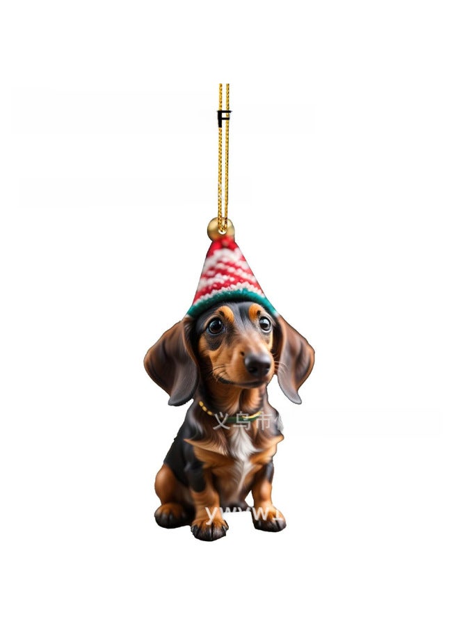 Yiwu New Christmas Fun Dachshund Dog Car Decorations Pendant Acrylic Flat Car Interior Pendant - Image 2