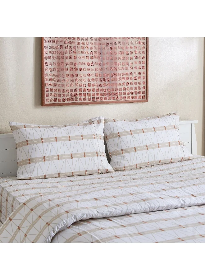 Home Box Malta Lattice 3-Piece Printed Cotton Super King Duvet Cover Set - 220x240 cm