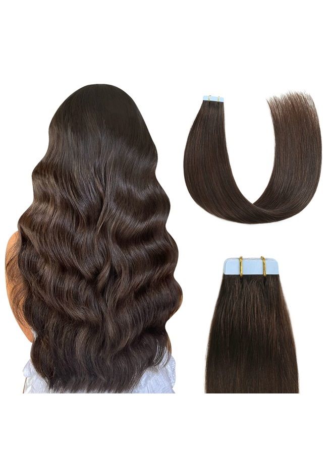 Sunya Tape in Hair Extensions Human Hair 18 inches Silky Straight Remy Human Hair Seamless Skin Weft Hair Extensions Tape in 18 inches #2 Dark Brown 50 Gram 20Pcs/Pack Thick Hair - Image 1