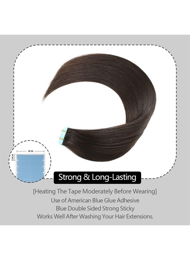 Sunya Tape in Hair Extensions Human Hair 18 inches Silky Straight Remy Human Hair Seamless Skin Weft Hair Extensions Tape in 18 inches #2 Dark Brown 50 Gram 20Pcs/Pack Thick Hair - Image 2
