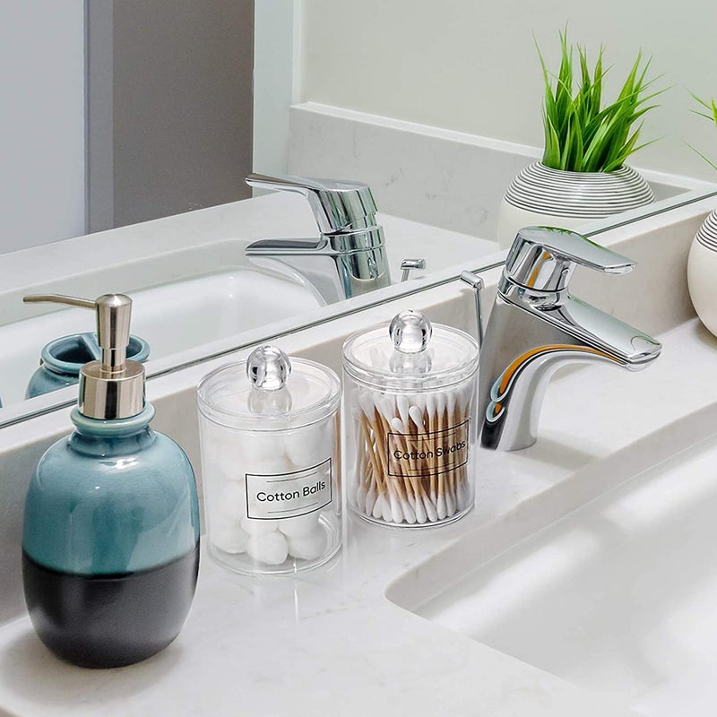 ISOTOPE Qtip Holder Dispenser for Cotton Ball Cotton Swab Cotton Round Pads Floss Acrylic Apothecary Jar Bathroom Containers with Lids Qtip Dispenser for Vanity Makeup Organizer 4 - Image 2
