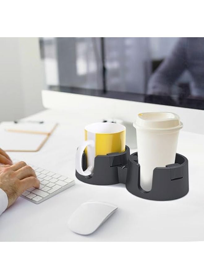 حامل الكوب المزدوج الأسود للمكتب مع لاصق قوي مضاد للانسكاب لحامل زجاجة المشروبات - Image 3