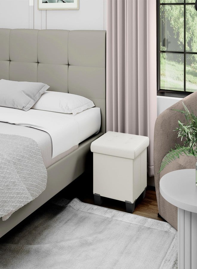 STORAGEBUD Storage Ottoman Cube with Storage Bin, 15-In Square Ottoman with Storage for Living Room and Bedroom, Small Ottoman Foot Rest, Foot Stools Ottoman, White Storage Chest Max 660lbs, Faux Leather Ottoman - Image 2