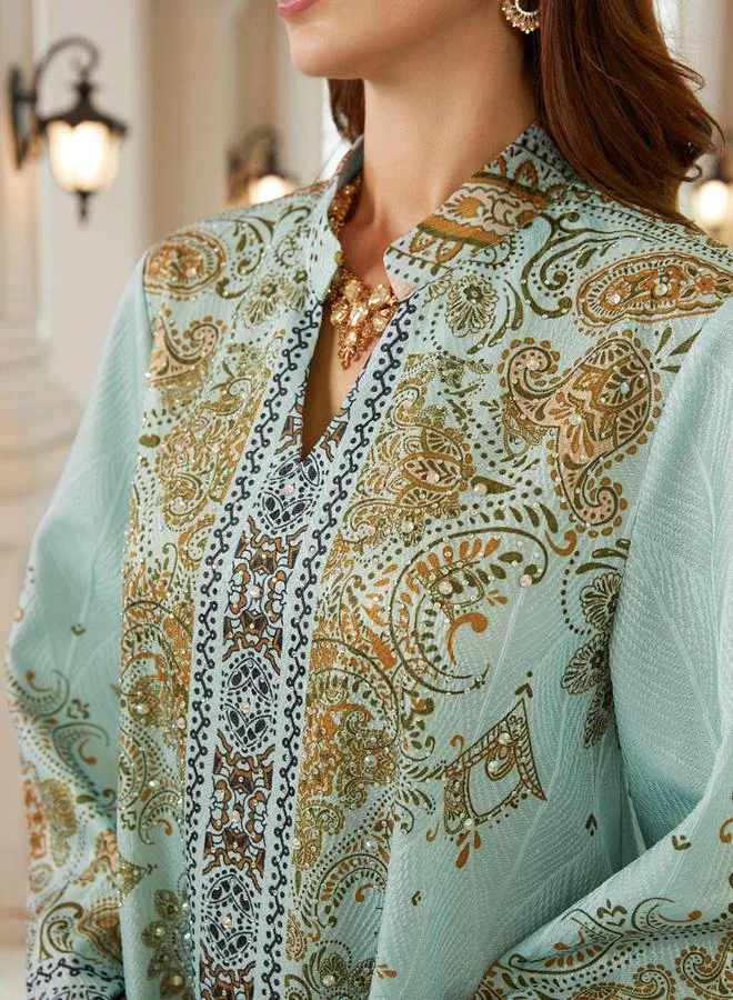 تايك تو جلابية بياقة ونسيج بارز وطبعة زهور