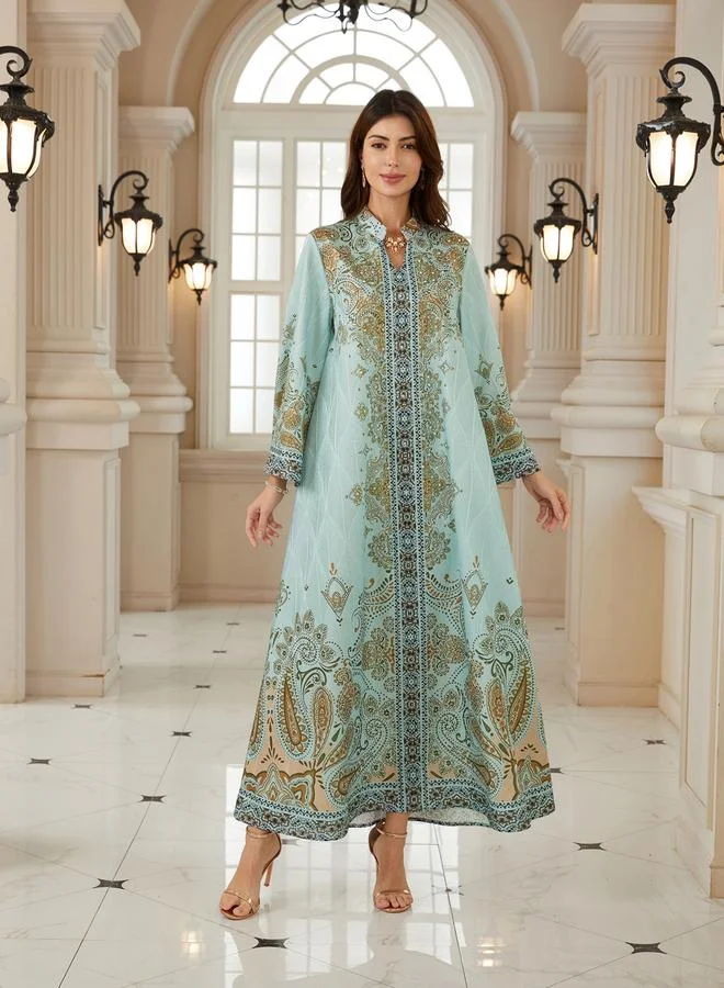 تايك تو جلابية بياقة ونسيج بارز وطبعة زهور