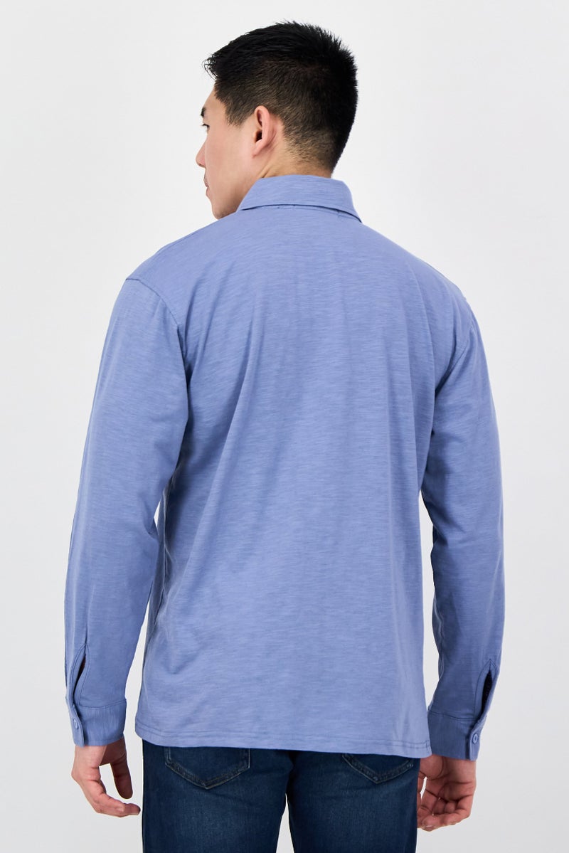 Aeropostale Men Regular Fit Solid Long Sleeve Casual Shirt, Blue - Image 3