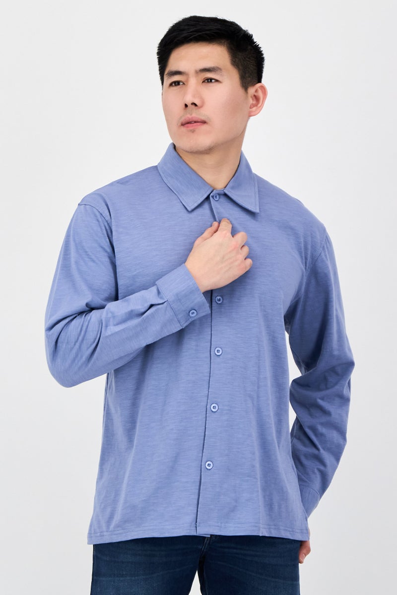 Aeropostale Men Regular Fit Solid Long Sleeve Casual Shirt, Blue - Image 1