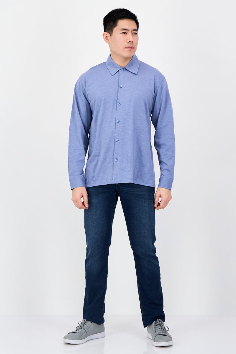Aeropostale Men Regular Fit Solid Long Sleeve Casual Shirt, Blue - Image 4