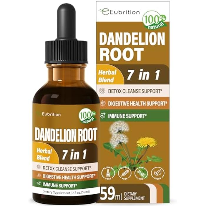 Eubrition Dandelion Root Extract Drops, Diente de Leon Organico Hierba, Dandelion Supplement Formula w/Milk Thistle Turmeric for Detox Cleanse, Digestion & Immune Support, Alcohol-Free Tincture. 2oz - Image 1