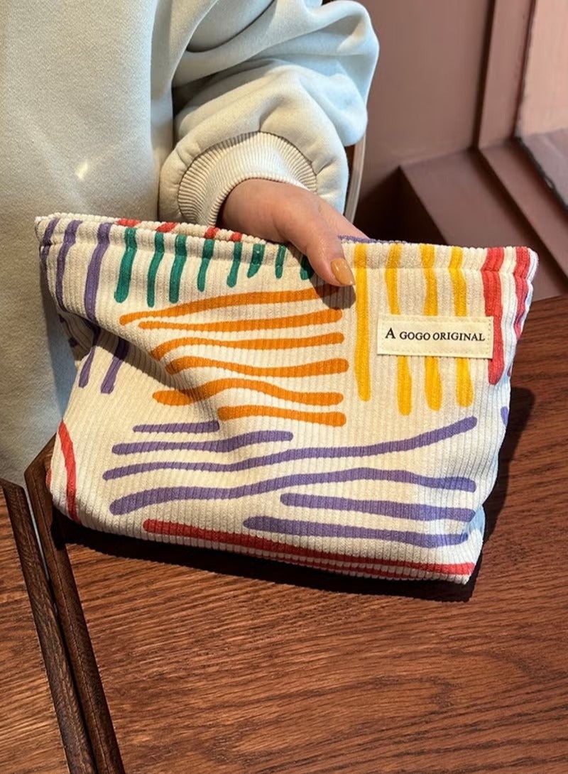 Corduroy Striped Makeup Bag Portable Travel Skincare Storage Bag 26*19*5cm - Image 4