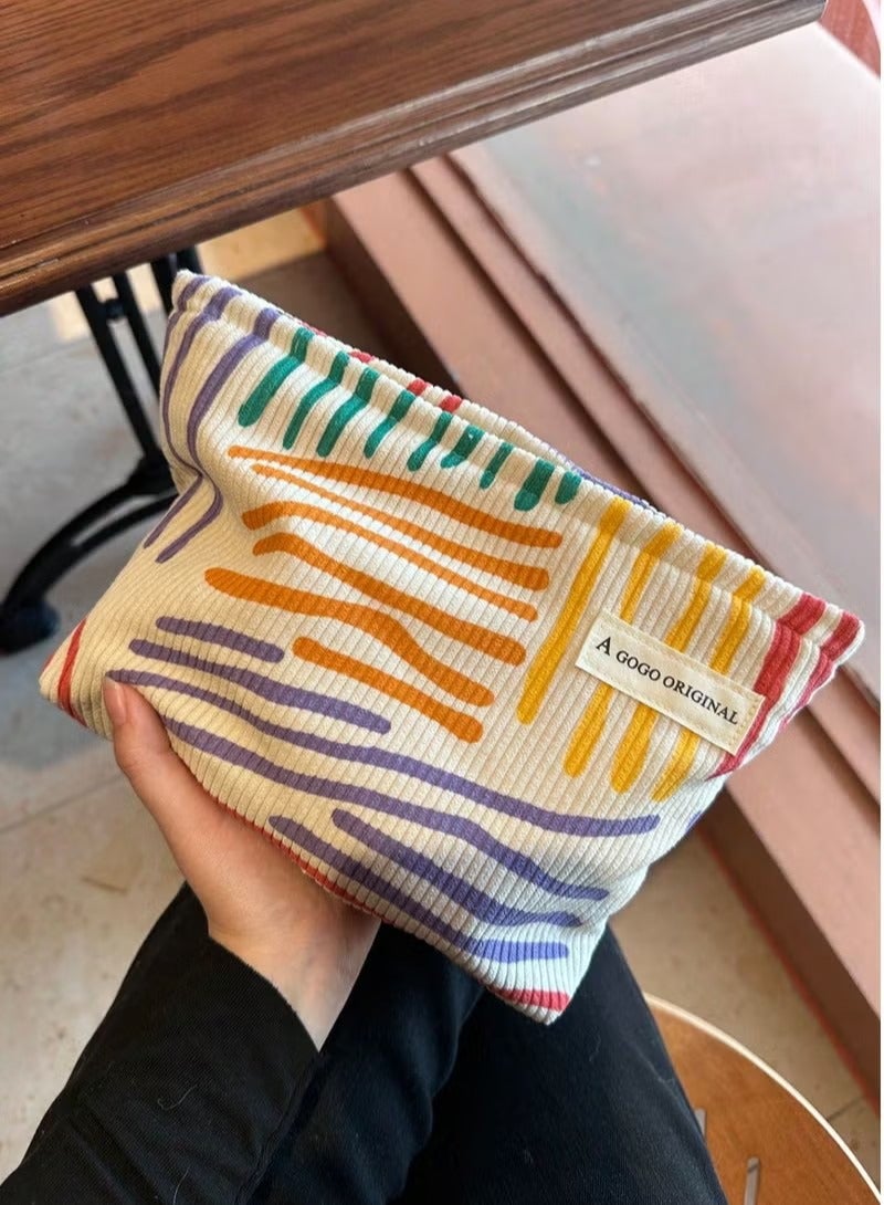 Corduroy Striped Makeup Bag Portable Travel Skincare Storage Bag 26*19*5cm - Image 1